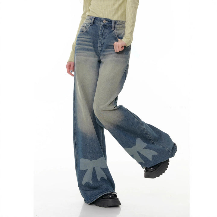 Damen Weite Denim-Hose mit aufregenden Schleifendetails Lisslune