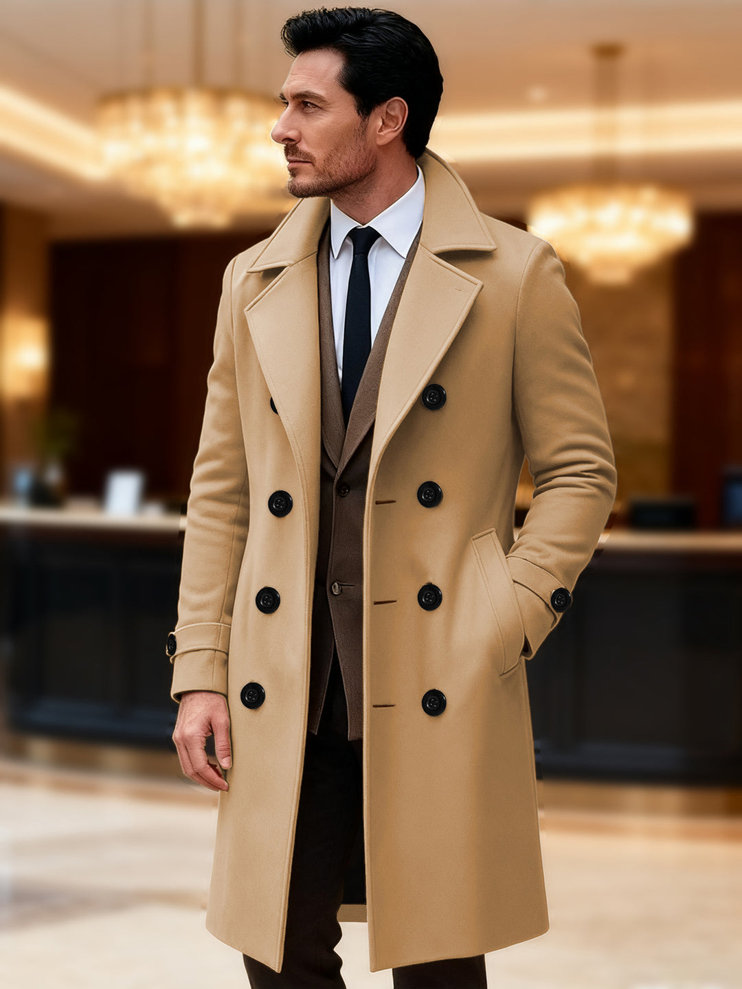 Men's elegant double-breasted wool coat Lisslune
