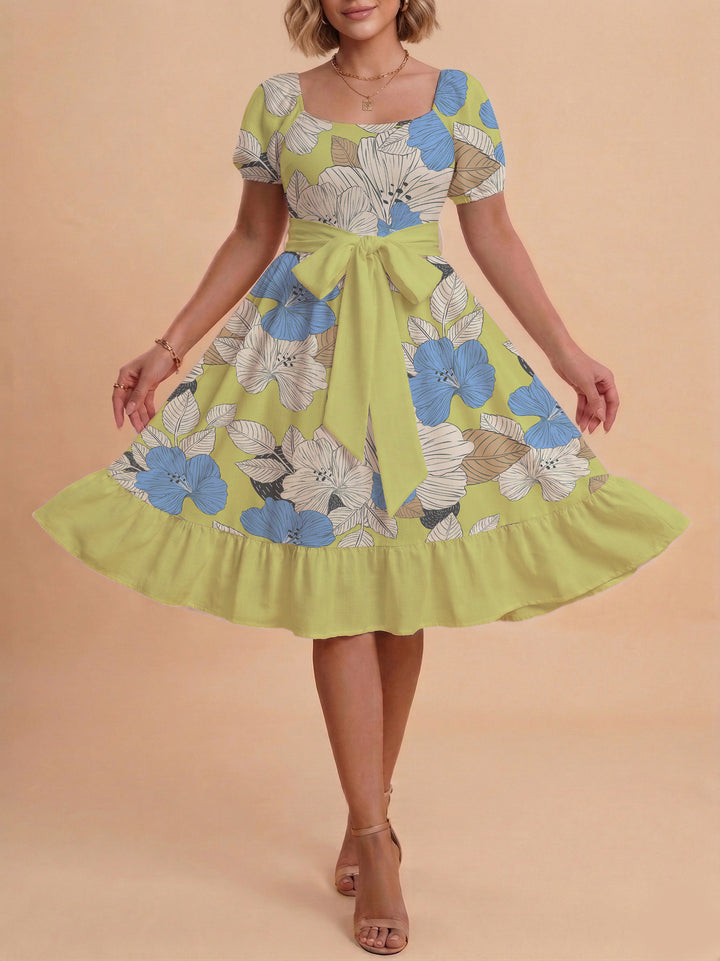 Women's floral dress with adjustable belt and voluminous sleeves Lisslune