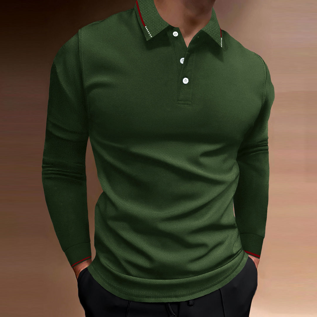 Men's Long Sleeve Polo Shirt with Textured Design Lisslune