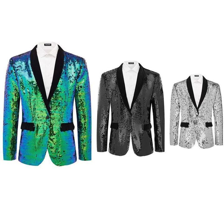 Men's glamorous sequin blazer with classic lapel cut Lisslune