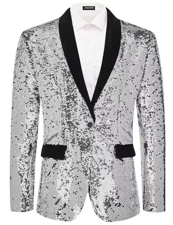 Men's tuxedo blazer with shiny sequins and elegant satin collar Lisslune