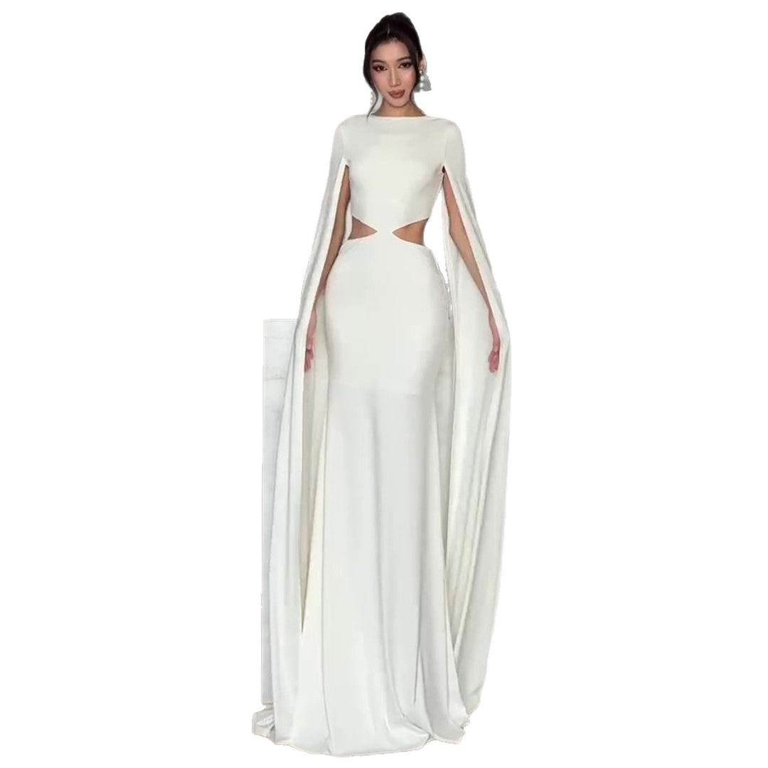Women's Elegant Evening Dress with Innovative Cut-Out and Dramatic Cape