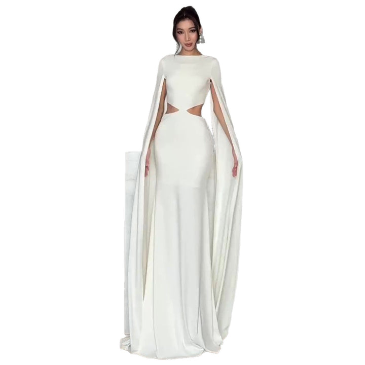 Women's Elegant Evening Dress with Innovative Cut-Out and Dramatic Cape