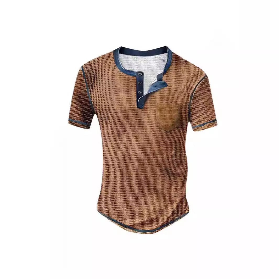 Men's short sleeve shirt with decorative button design and unusual graphic pattern Lisslune