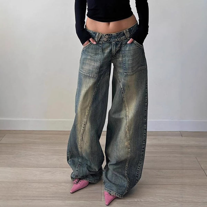 Damen weite Jeans mit lässigem Schnitt und einzigartigem Design Lisslune