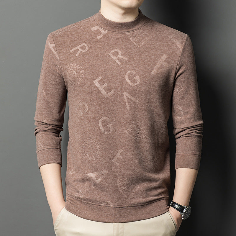 Men's elegant stand-up collar sweater with subtle logo pattern Lisslune