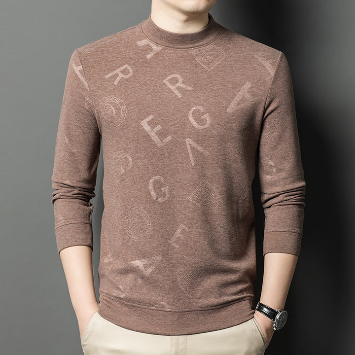 Men's elegant stand-up collar sweater with subtle logo pattern Lisslune