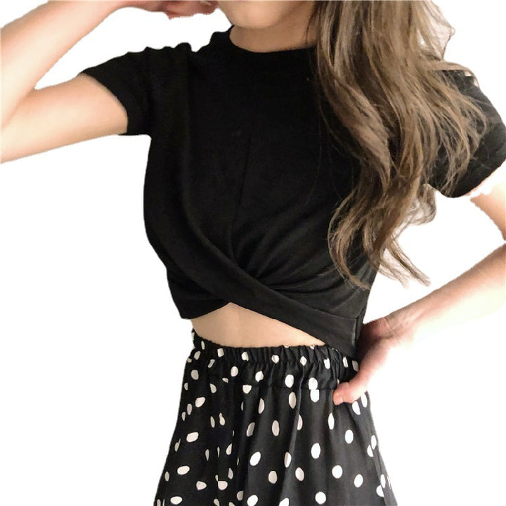 Women's Cropped T-Shirt with sophisticated knot and elegant cut