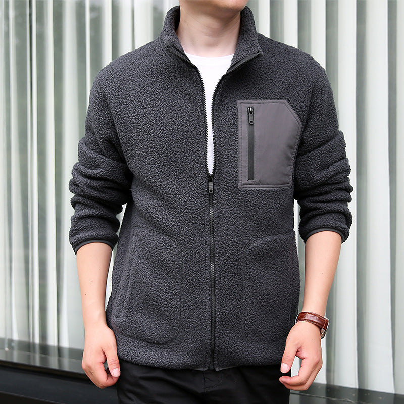 Men's Fleece Jacket with Practical Zipper and High Collar Lisslune