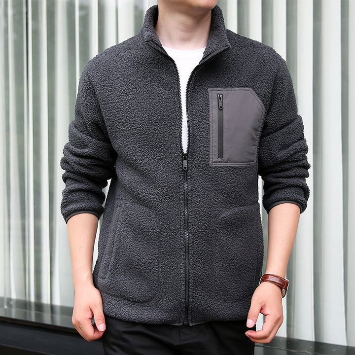 Men's Fleece Jacket with Practical Zipper and High Collar Lisslune