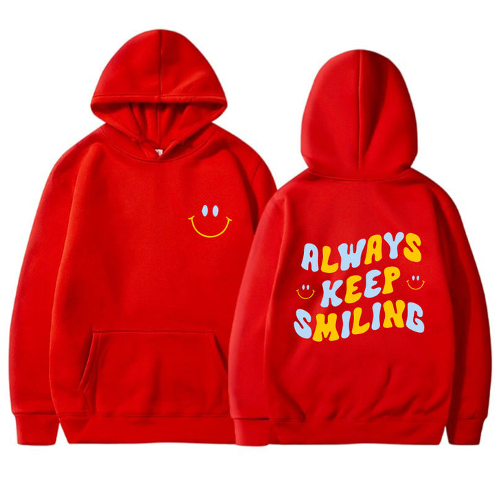 Ladies hoodie with cheerful lettering and practical kangaroo pockets Lisslune