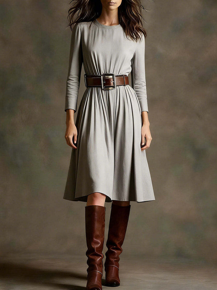 Women Elegant Dress with Long Sleeve and Waist Belt Lisslune