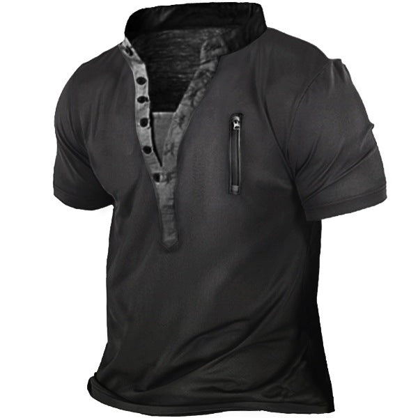 Men's short-sleeve shirt with creative stand-up collar and practical zip pocket Lisslune
