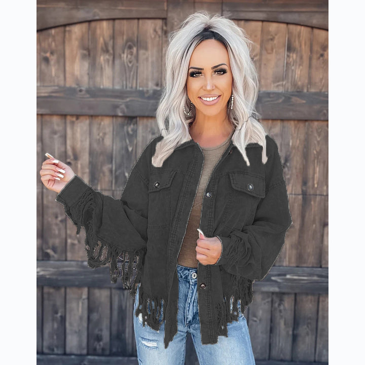 Women's fringe jacket made of denim in a casual oversized fit