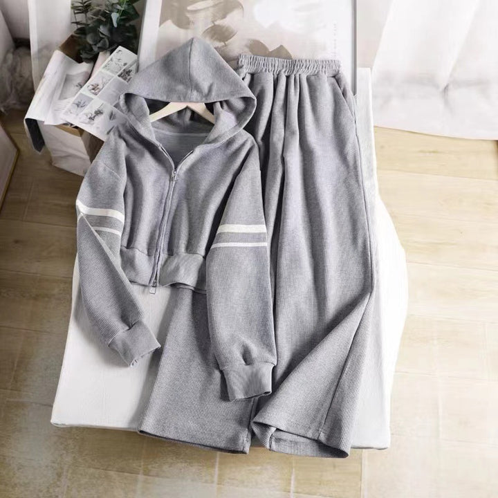 Women’s leisure hoodie and wide-cut jogging pants combination with practical zipper Lisslune
