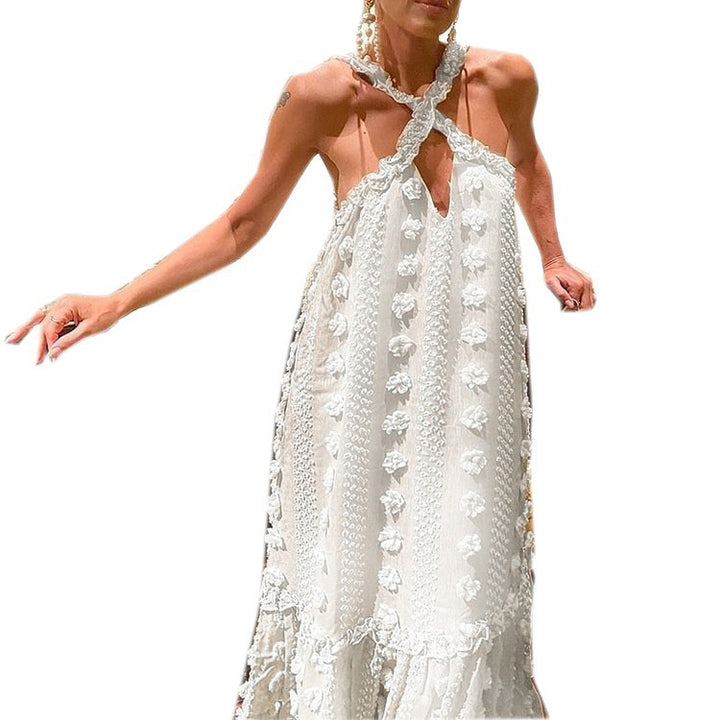 Women's maxi dress with playful ruffle details and floral pattern