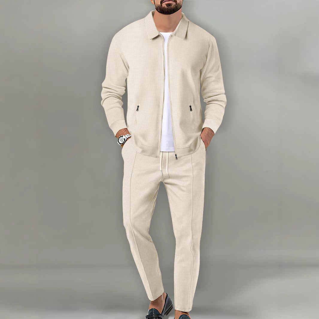 Men's sporty suit set with fashionable zipper and elastic waistband Lisslune