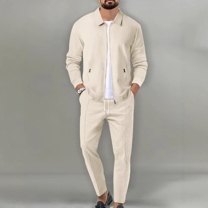Men's sporty suit set with fashionable zipper and elastic waistband Lisslune