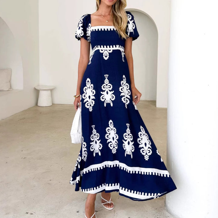 Women's maxi dress with elegant ruffle details and floral pattern Lisslune