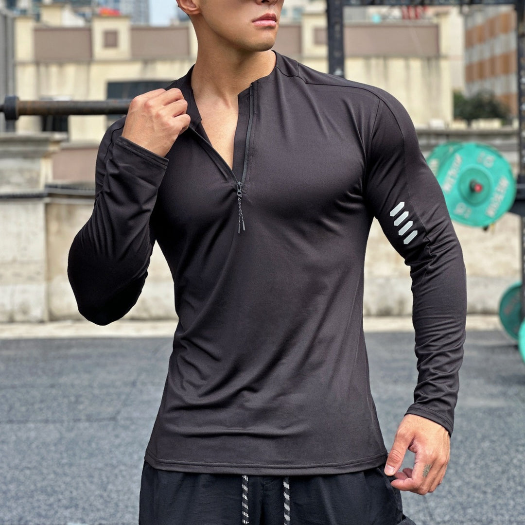 Men's functional long sleeve shirt with high collar and innovative zipper Lisslune