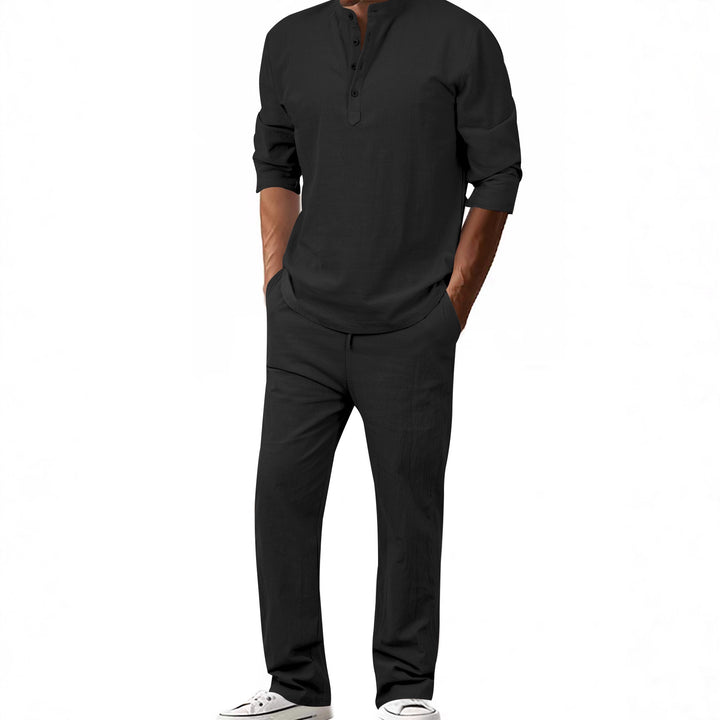 Men's modern leisure suit set with innovative button placket design and breathable properties Lisslune
