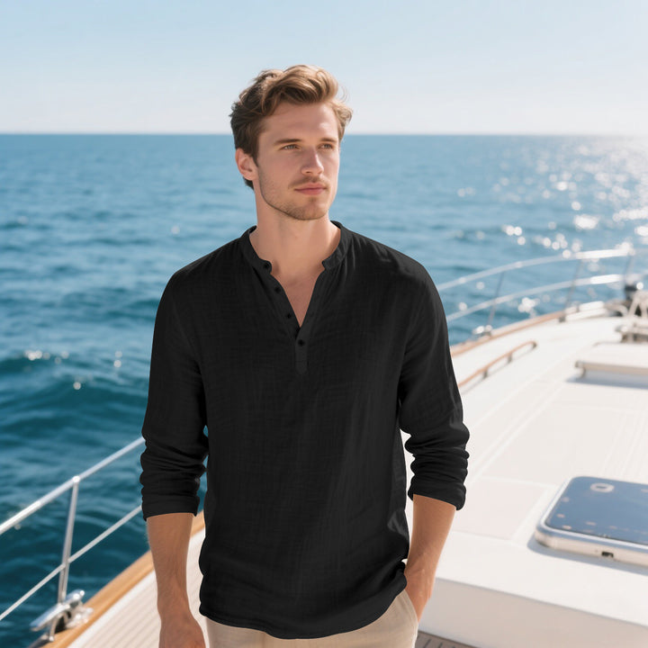 Men's elegant long-sleeve shirt with fashionable standing collar and structured surface Lisslune