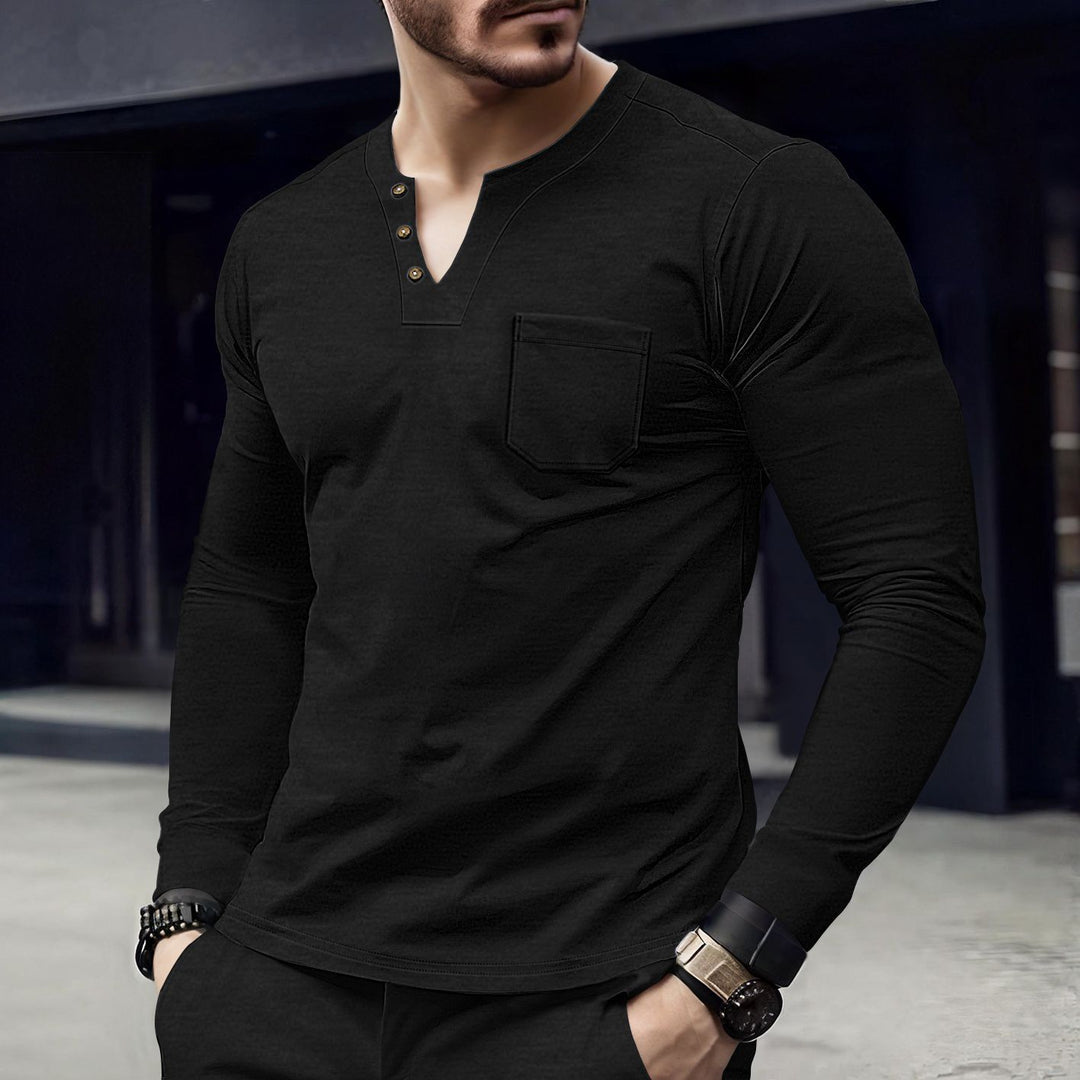 Men's long sleeve shirt with button placket and chest pocket Lisslune