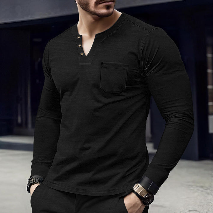 Men's long sleeve shirt with button placket and chest pocket Lisslune