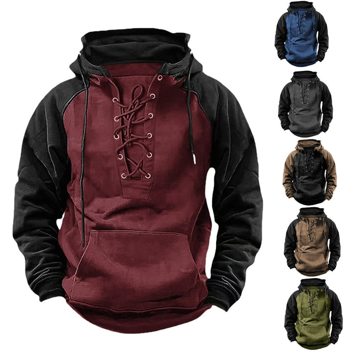 Men's Casual Hoodie with Lace-Up Design Lisslune