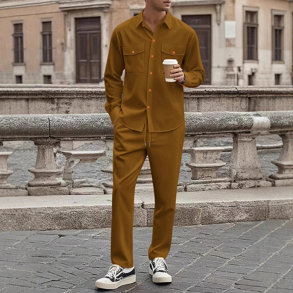 Men's Casual Stripe Set with Modern Button Details and Practical Pockets Lisslune