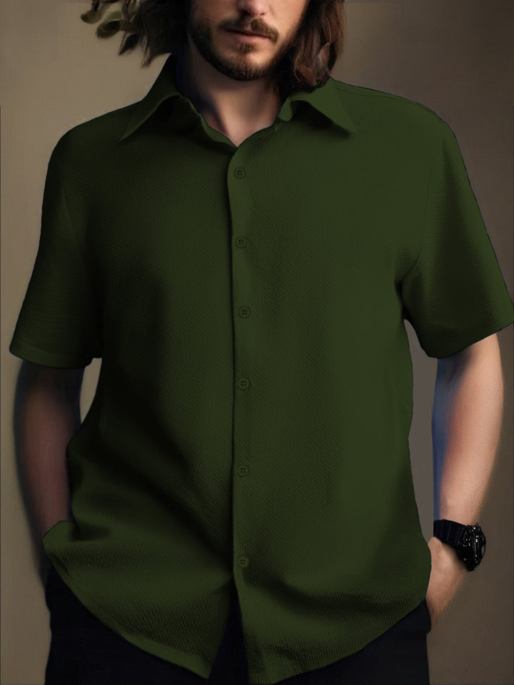 Men's Short Sleeve Shirt with Textured Fabric and Modern Details Lisslune