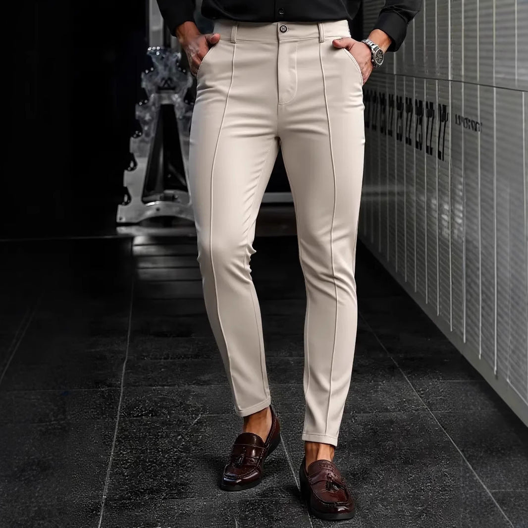 Men's Elegant Slim-Fit Suit Pants with Sporty Details Lisslune