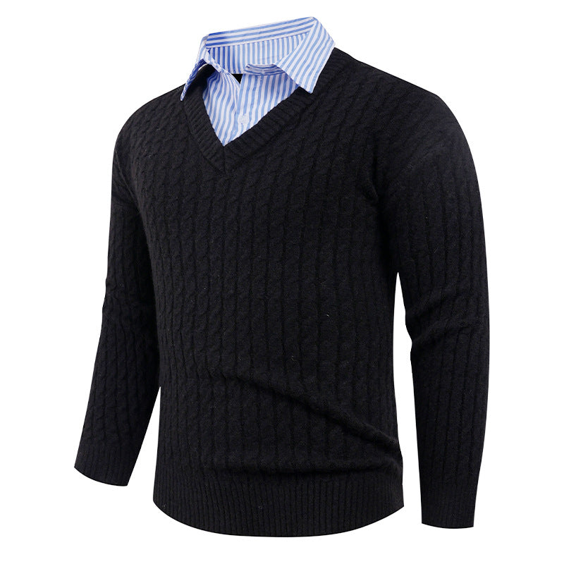 Men's knitted sweater with cable pattern and V-neck Lisslune