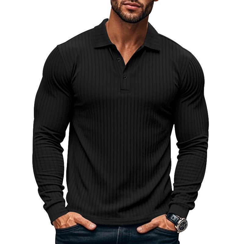 Men's long sleeve Henley shirt with fine stripes and trendy button closure Lisslune