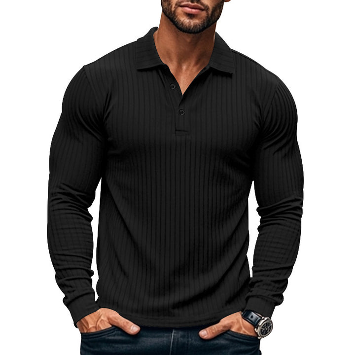 Men's long sleeve Henley shirt with fine stripes and trendy button closure Lisslune
