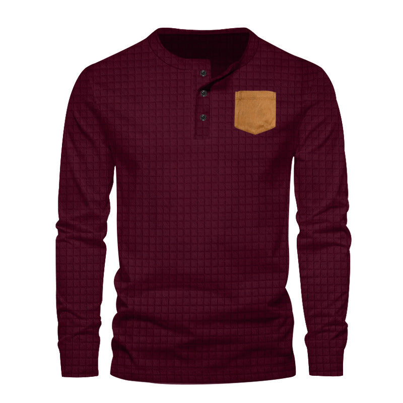 Men's long-sleeve shirt with textured design and leather application Lisslune