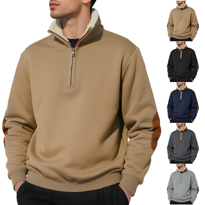 Men's fleece pullover with high collar and elegant contrast details Lisslune
