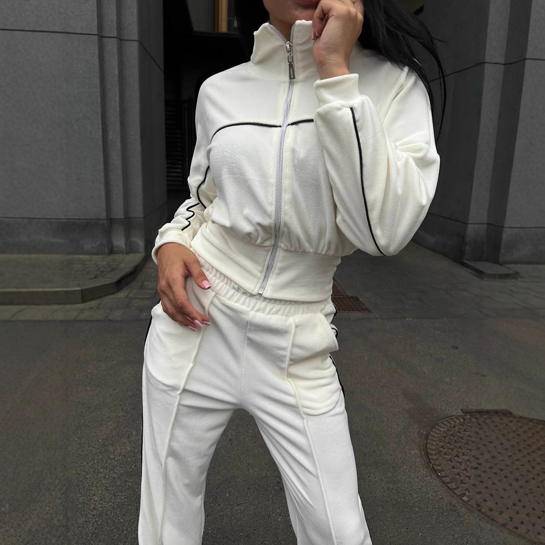 Women Sporty Fleece Loungewear Set with Short Jacket and Comfortable Pants Lisslune