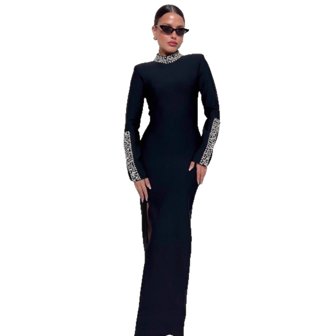 Ladies Elegant Evening Dress with Shimmering Details and High Split