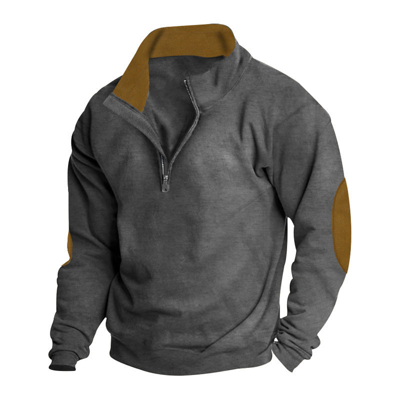 Men's sporty pullover with half-length zipper and modern elbow patches Lisslune