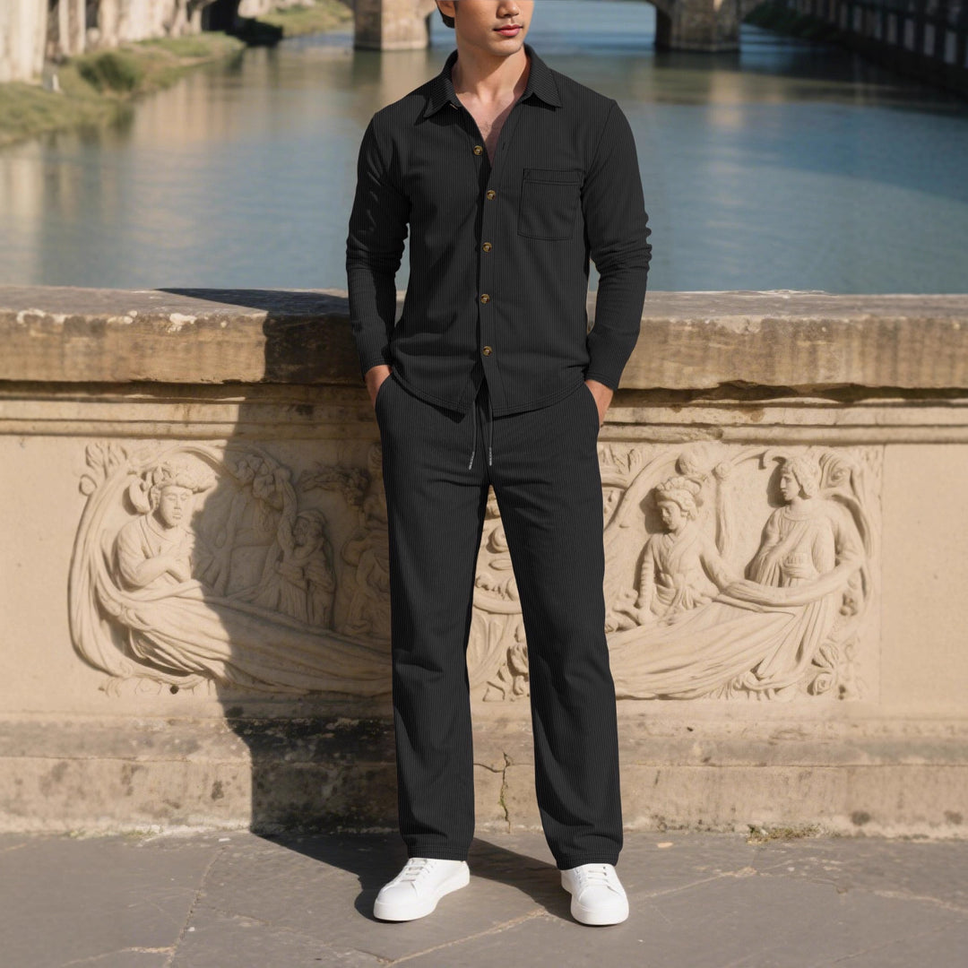 Men's stylish leisure suit set with comfortable cut and elegant button placket Lisslune