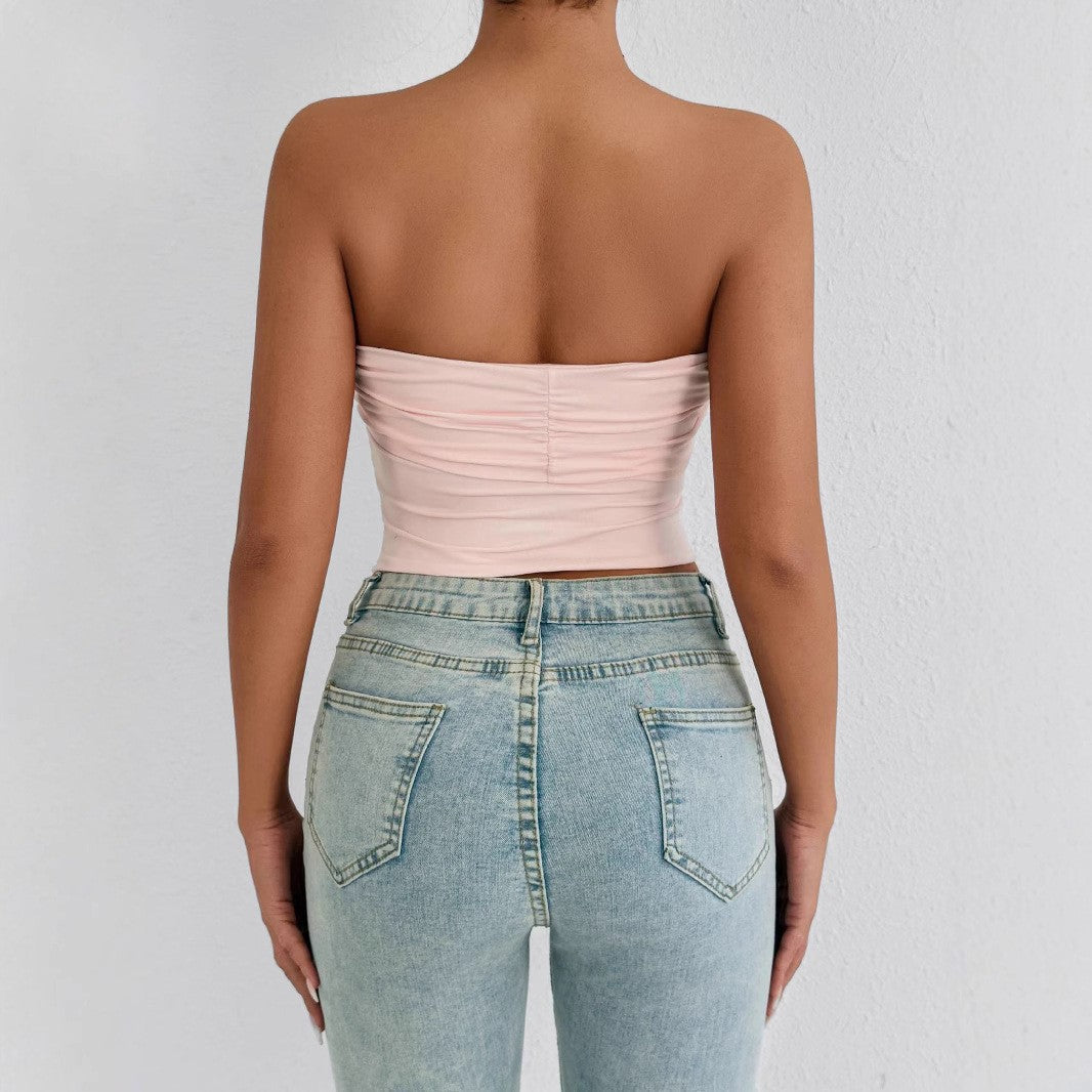 Damen Bandeau Crop-Top mit Knoten-Design Lisslune