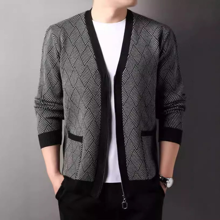 Men's cardigan with modern diamond pattern and high collar Lisslune