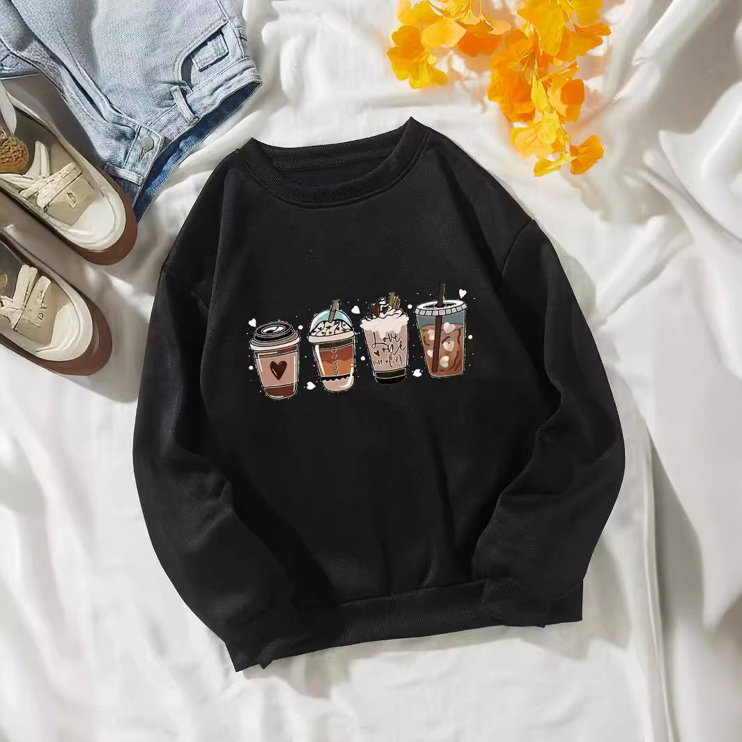 Women's Cozy Sweatshirt with Coffee Motif Lisslune