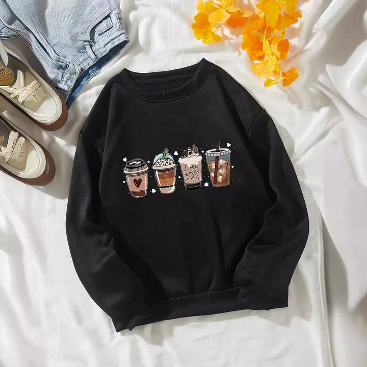 Women's Cozy Sweatshirt with Coffee Motif Lisslune