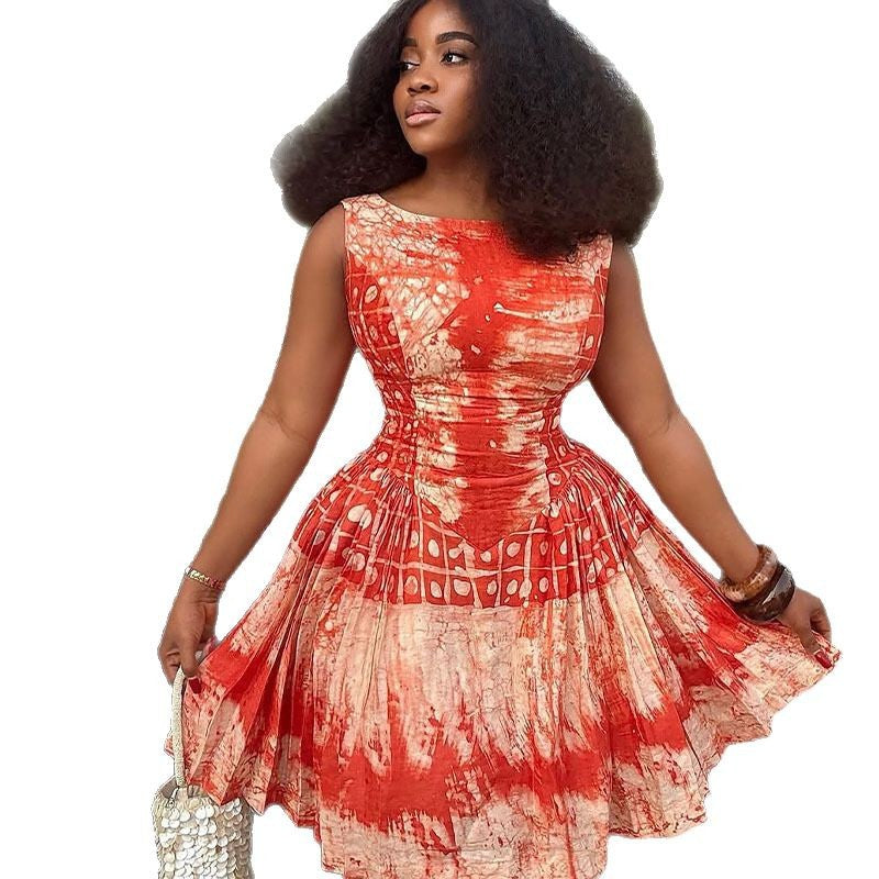Women’s pleated dress with floral design and elegant neckline Lisslune