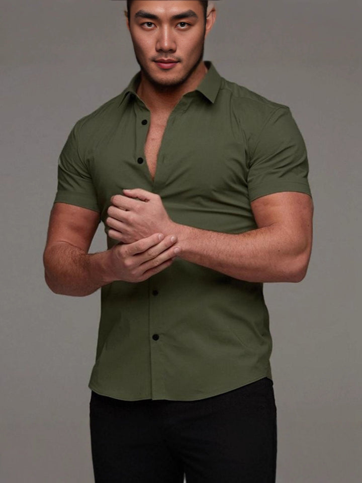 Men's short sleeve shirt with modern cut and stylish button detail Lisslune