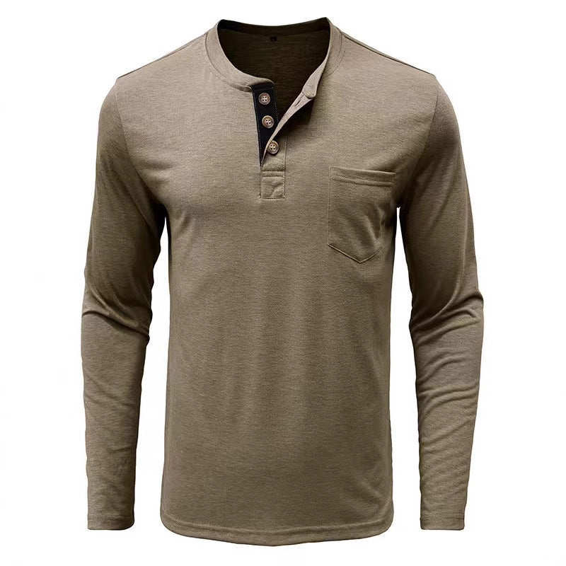 Men's Long Sleeve Shirt with Button Placket Lisslune