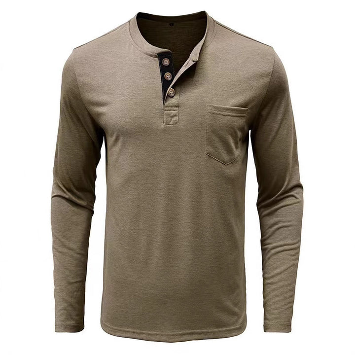 Men's Long Sleeve Shirt with Button Placket Lisslune